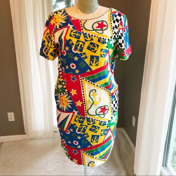 Vintage Dresses & Skirts - ❌SOLD❌ Vintage Silk Abstract Nautical 80’s Dress